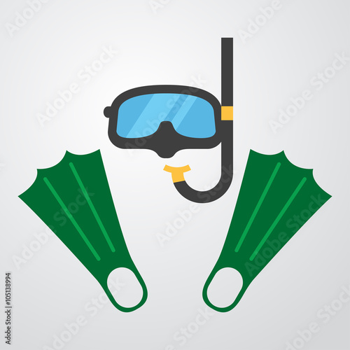 Icono plano gafas y aletas de buceo color en fondo degradado