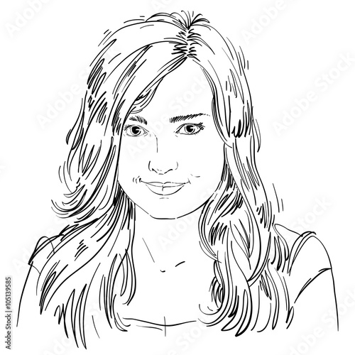 Artistic hand-drawn vector image, black and white portrait of de