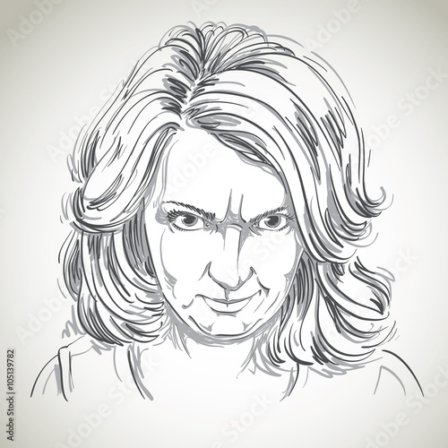 Hand-drawn portrait of white-skin arrogant woman with wrinkles o