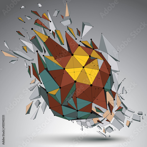 Perspective technology demolished shape with lines and dots connected
