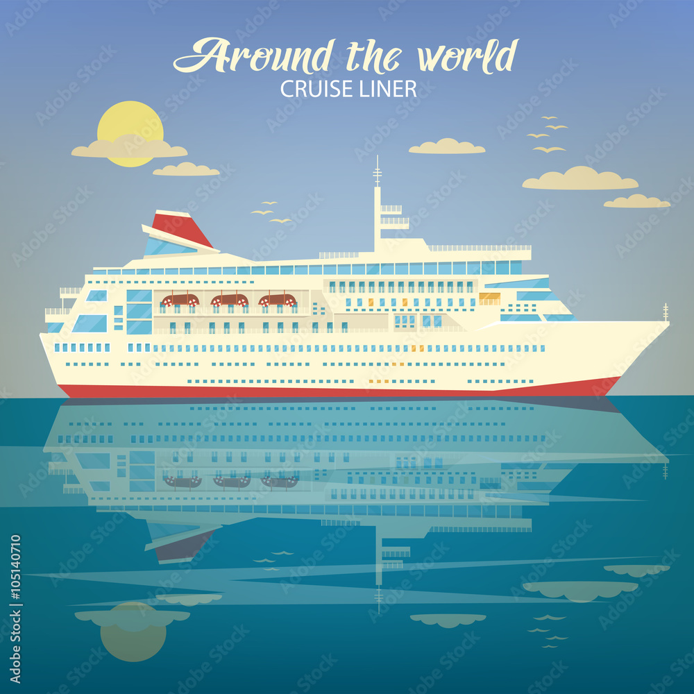 Around the World Travel Banner with Cruise Liner