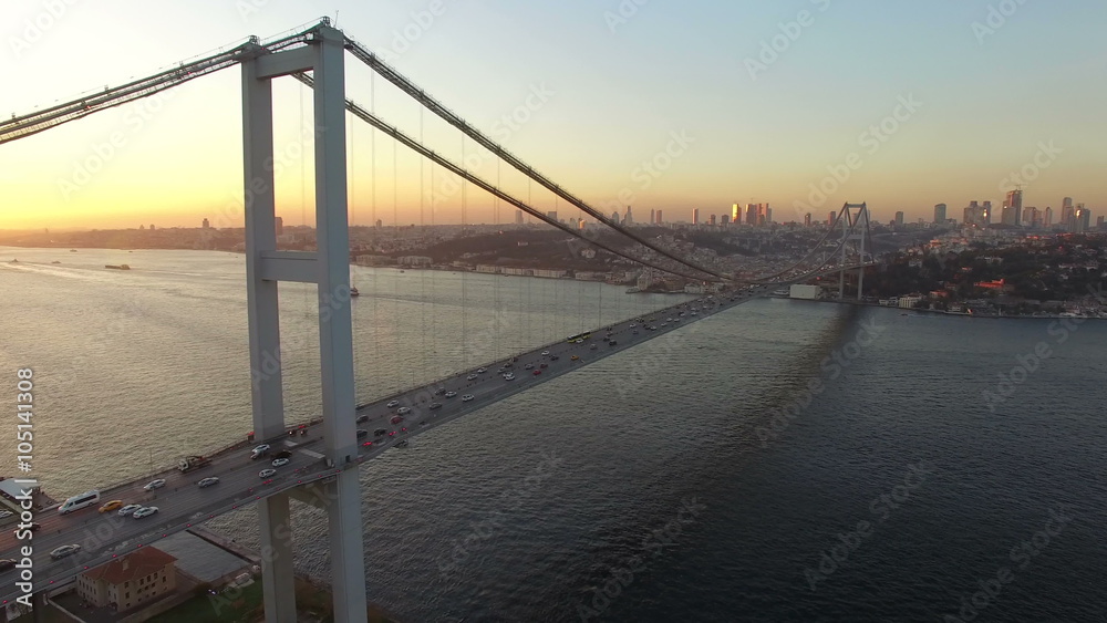 Flying over Istanbul Bosphorus Bridge