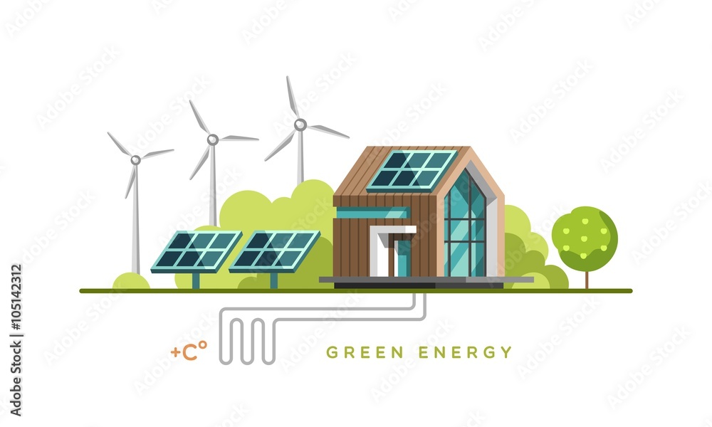 Green energy, alternative energy, renewable energy, ecology. Flat design vector concept illustration.