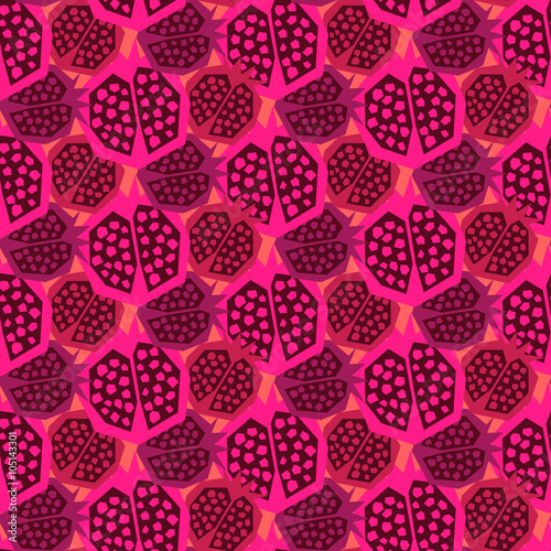 Pomegranate dense pattern. Seamless magenta pink garnet fruit floral vector ornament.