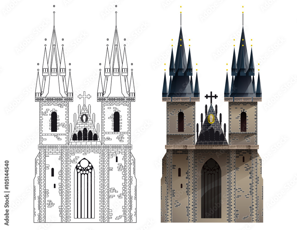Fototapeta premium Týnský chrám, Praha. vectors of european buildings and monuments. EPS 10