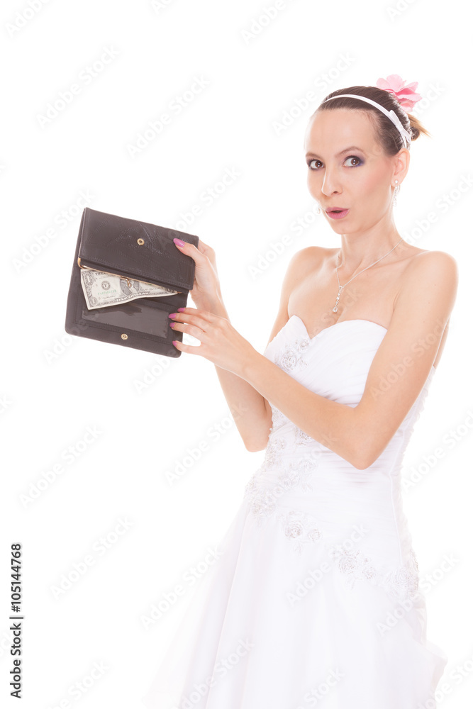 Woman bride with one dollar. Wedding expenses. Woman bride with one dollar. Wedding expenses.