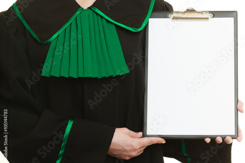 Vászonkép woman lawyer holding empty blank clipboard
