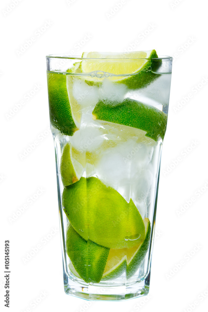 Cocktail mojito with green lime isolated on white background Cocktail mojito with green lime isolated on white background