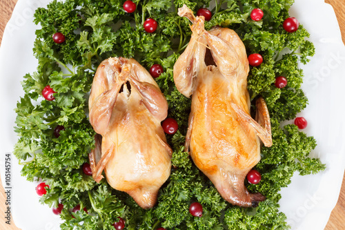Carcasses of quail roasted ...