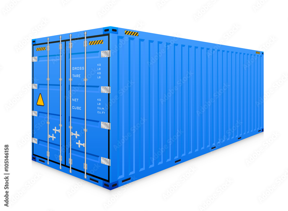 Cargo container vector isolated on white background. Metal box or equipment for storage at dock, port, warehouse. Freight transport by ship, crane, trailer truck for shipping, import export business. Cargo container vector isolated on white background. Metal box or equipment for storage at dock, port, warehouse. Freight transport by ship, crane, trailer truck for shipping, import export business.