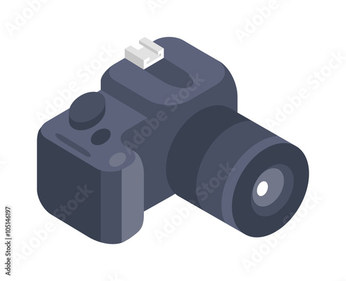 Photo camera vector 3d isometric icon isolated on a white background. 