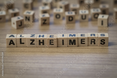 Alzheimers written in wooden cubes photo