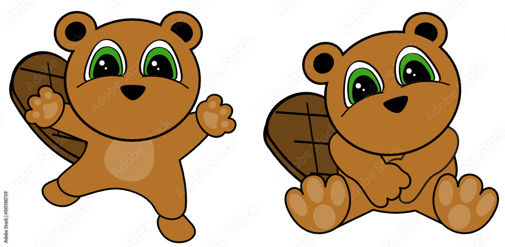 Fototapeta premium cute baby beaver cartoon jumping sit set in vector format