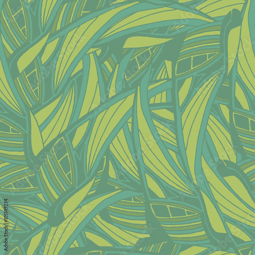 Seamless pattern with green abstract tropical leaves in vector