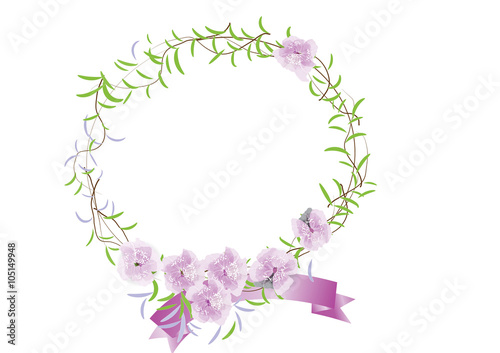 wreath of purple flowers and green leave 