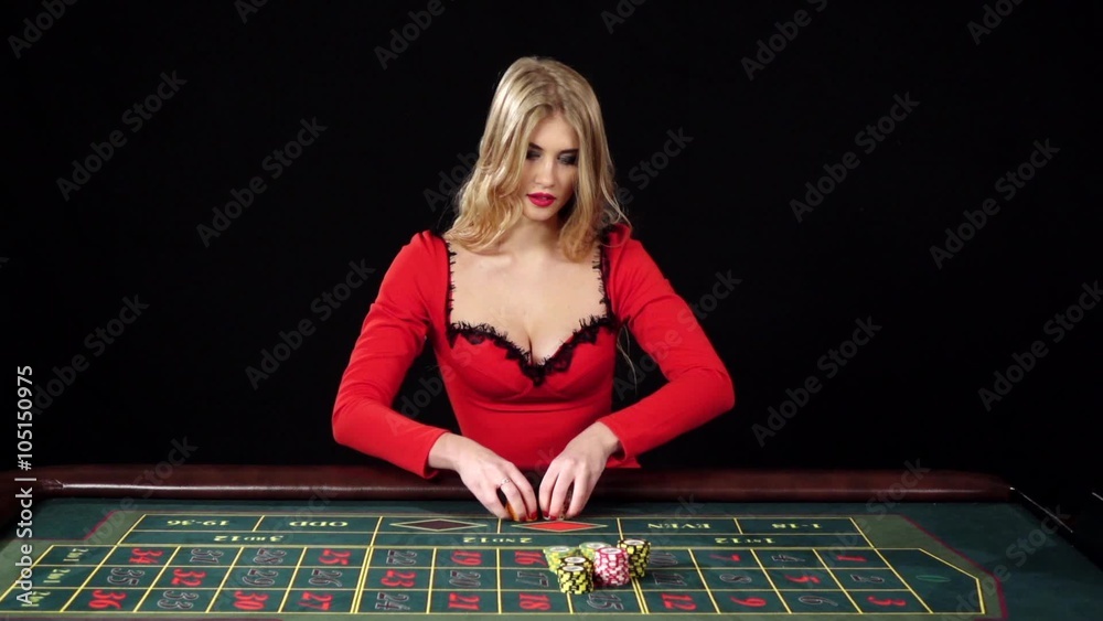 Girl puts bets in the casino club and lose everything, black, slow motion Girl puts bets in the casino club and lose everything, black, slow motion