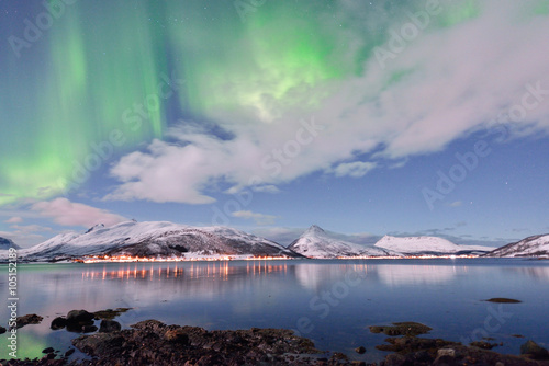 Aurora Borealis under Full Moon in Senja, Norway