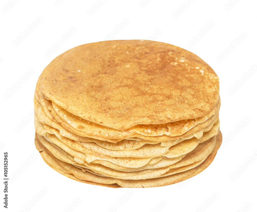 Stack of delicious pancakes, pile, Maslenitsa, shrovetide, mardi gras, isolated on white Stack of delicious pancakes, pile, Maslenitsa, shrovetide, mardi gras, isolated on white