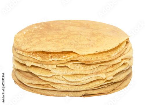 Stack of delicious pancakes, pile, Maslenitsa, shrovetide, mardi gras, isolated on white