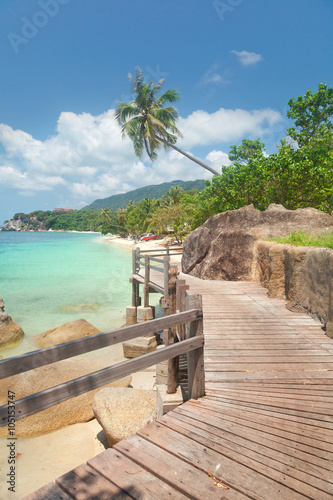 wooden bridge along the tropical sea coast