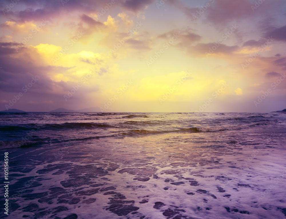 beautiful sunset over the sea, image with color toning