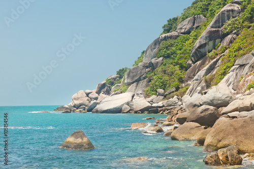 sea landscape, blue sky and rocky coast © olezzo