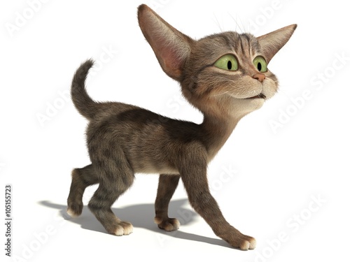 Fototapeta Naklejka Na Ścianę i Meble -  3D Smiling cat goes on a white background
