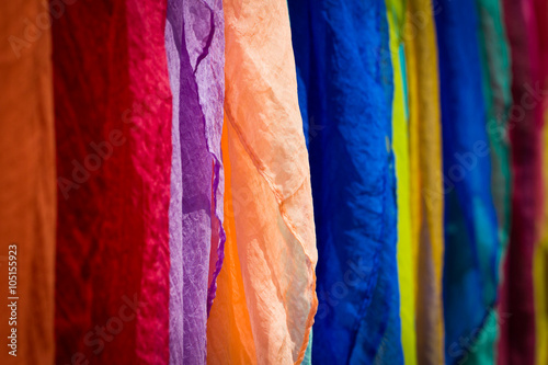 This is a photo of chinese Dai people's  colorful fabric and cloth, was taken in Yunnan, China.