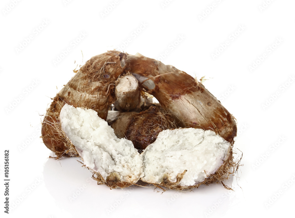 boiled taro root on a white background