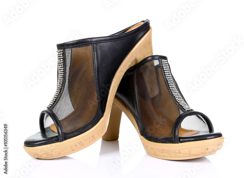 Black suede high heel women shoes isolated on white background.