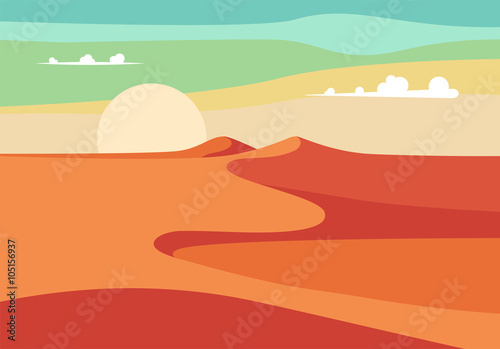 Fototapeta Group of People with Camels Caravan Riding in Realistic Wide Desert Sands in Middle East. Editable Vector Illustration