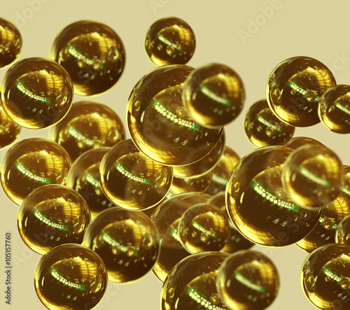 Gold sphere molecules in a studio environment.