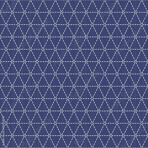 Weaving. Japanese sashiko motif. Seamless pattern. Abstract backdrop. Needlework texture. Traditional Japanese Embroidery Ornament. Vintage sasiko. For decoration or printing on fabric. Pattern fills.