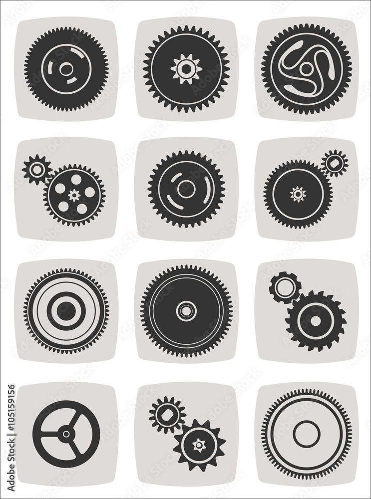 gearwheel mechanism icon set gearwheel mechanism icon set