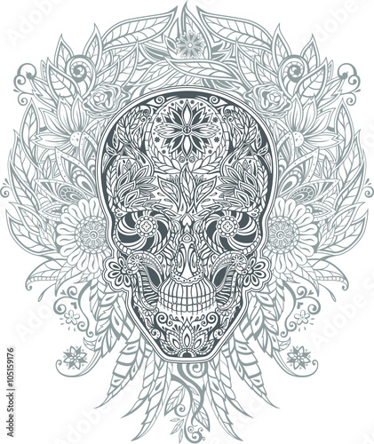 human skull made of flowers