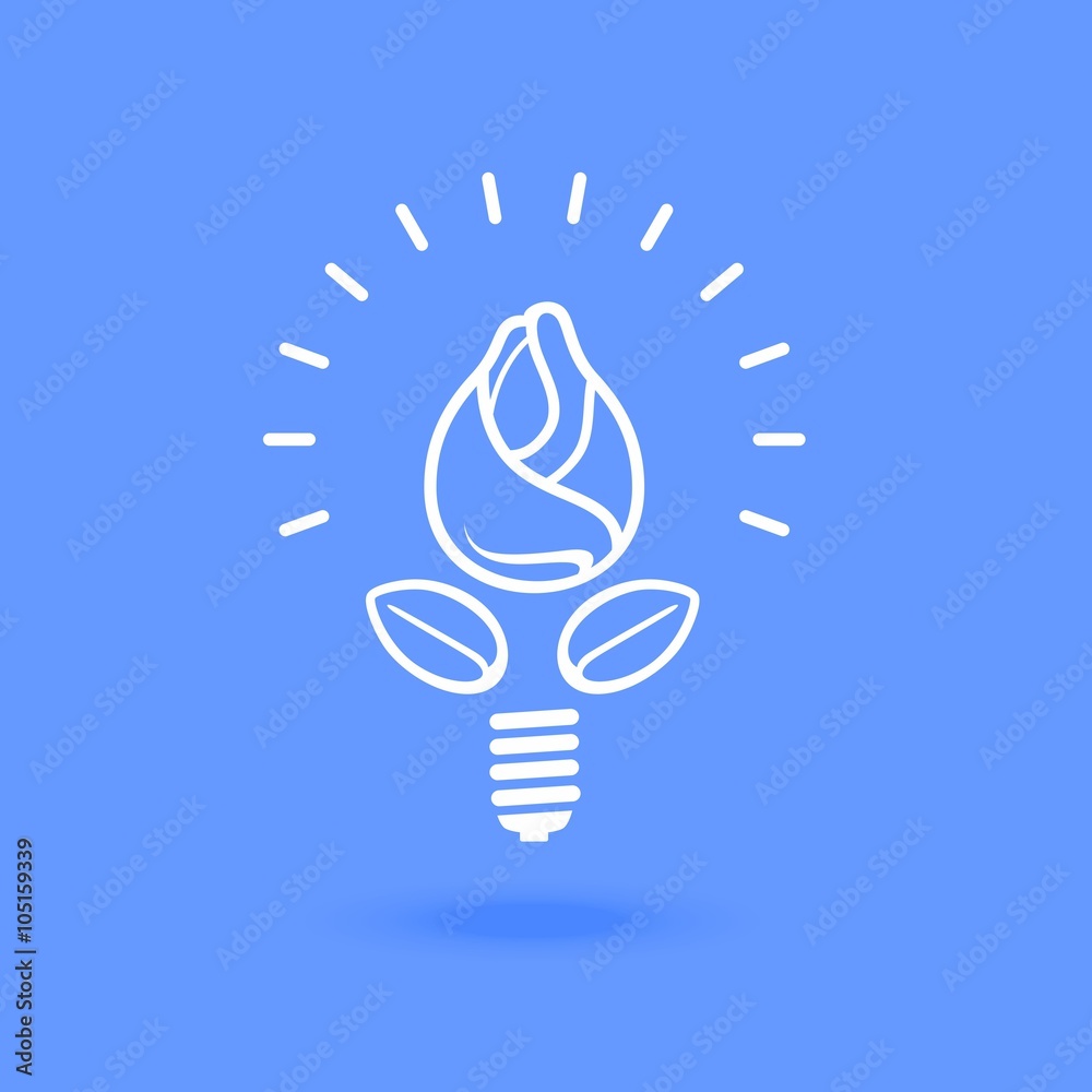 lamp with flower and leaves, eco friendly energy concept lamp with flower and leaves, eco friendly energy concept