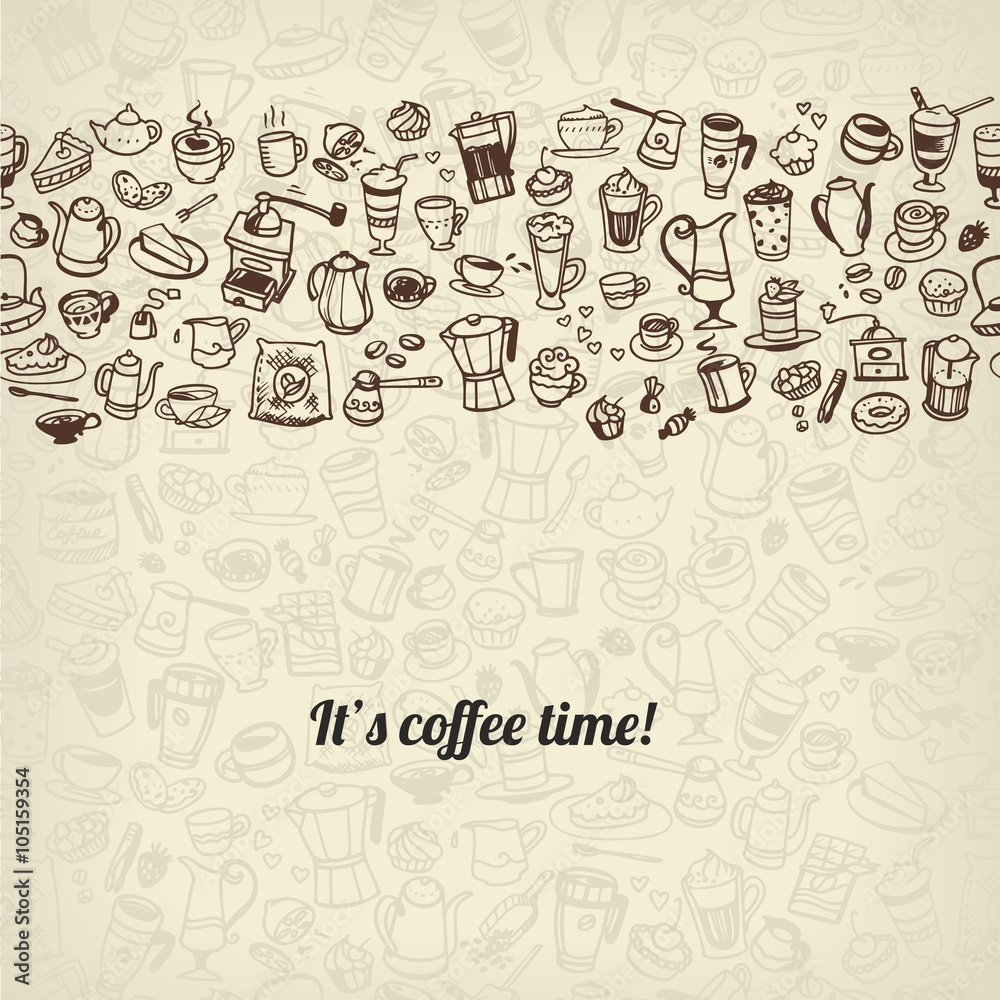 vector doodle coffee and tea seamless background
