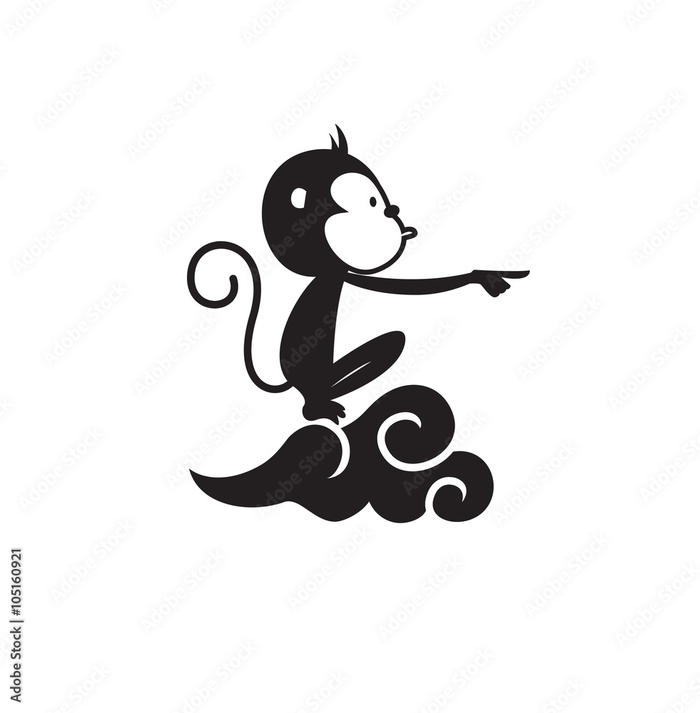 Monkey sitting on cloud symbol. Chinese new year graphic element Stock