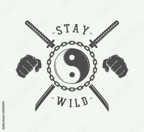 Vintage fighting or martial arts logo, emblem, badge, label 
