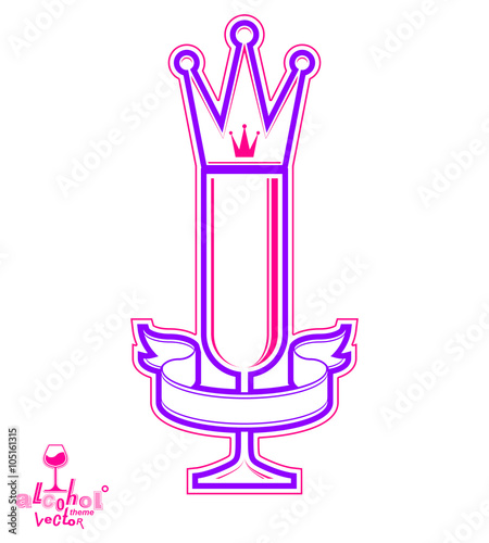 Majestic wineglass with monarch crown and curved ribbon, art gob