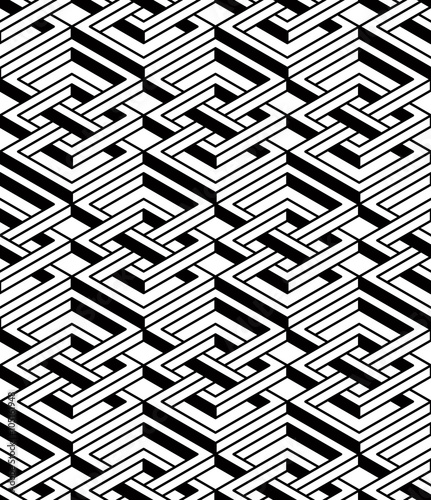 Geometric seamless pattern, endless black and white vector regul