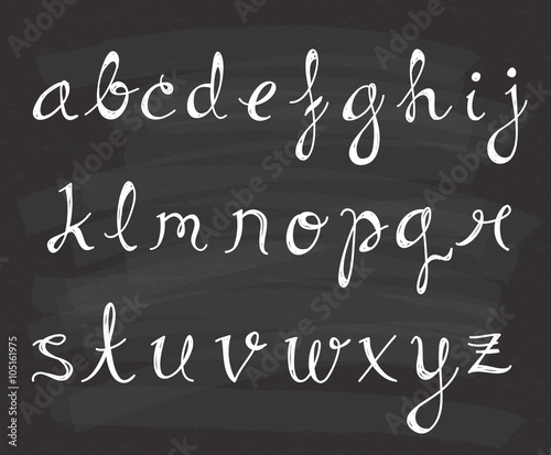 Set of script alphabet on chalkboard background