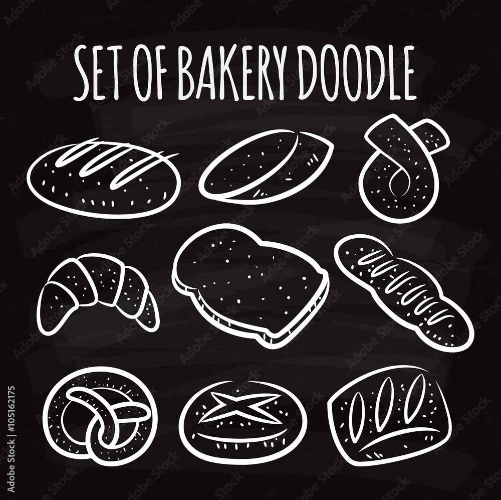 Set of bakery doodle on chalk board Set of bakery doodle on chalk board