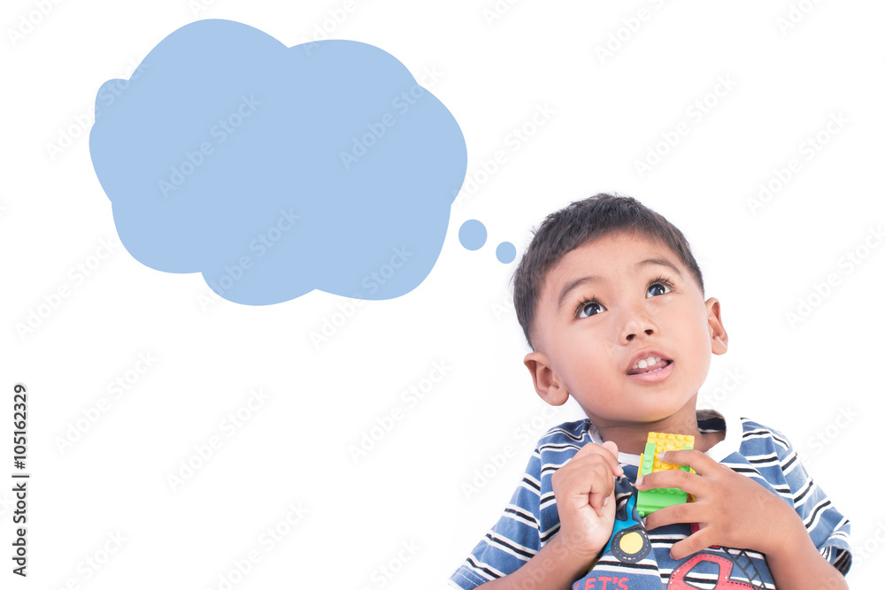 little boy thinking on white background