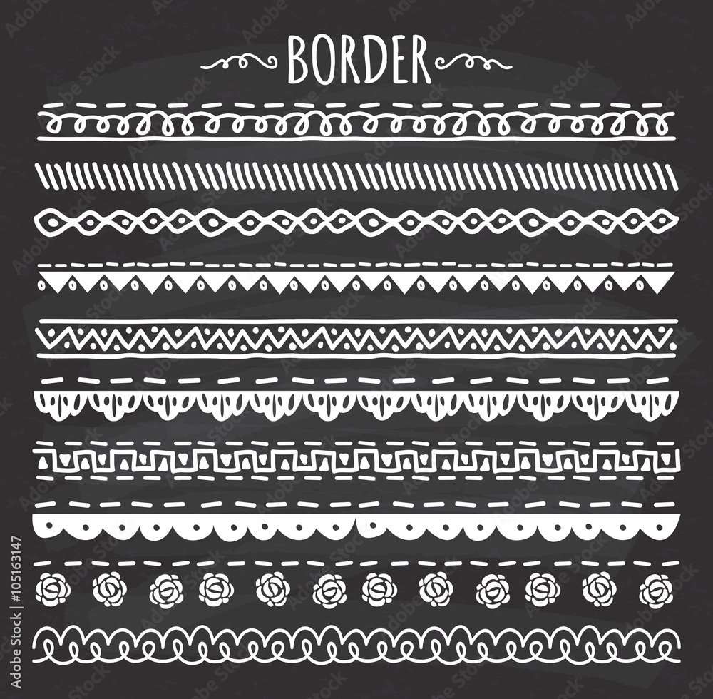 Set of Hand drawn border doodle on chalkboard Set of Hand drawn border doodle on chalkboard