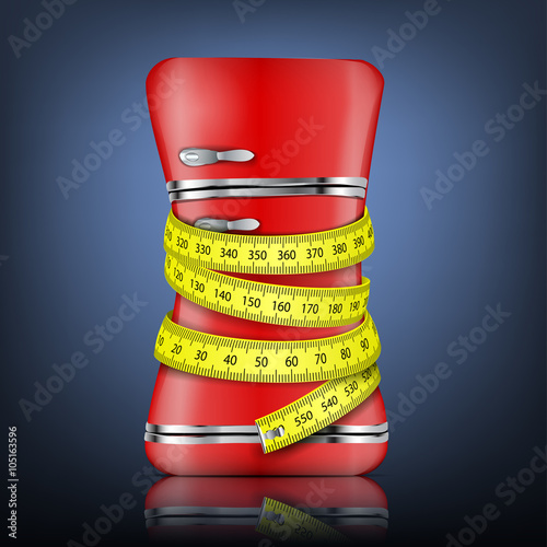 refrigerator with a measuring tape