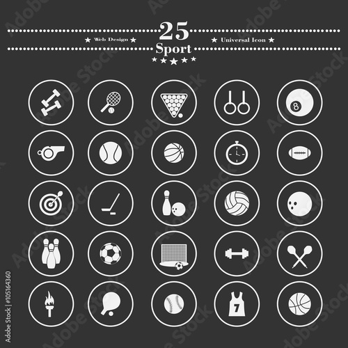 sports white icons on a black background