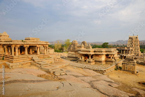 Beautiful architecture of ancient ruins of temple in Hampi