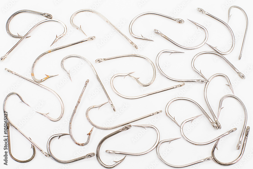Rusty fishing hooks texture isolated on white background Rusty fishing hooks texture isolated on white background