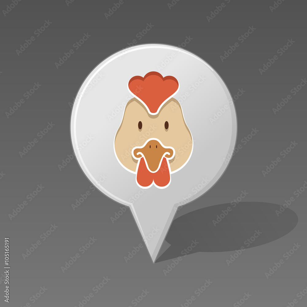 Obraz premium Chicken pin map icon. Animal head vector